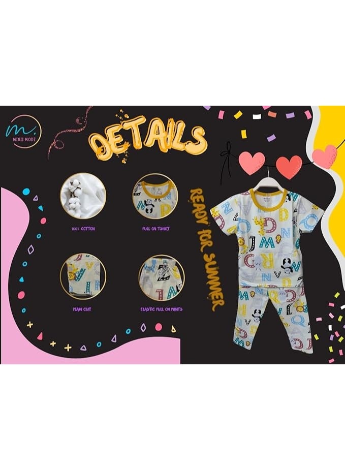 MINIIMODZ MINII MODZ ABC Monkey Print Shirt and Pant Set for Boys Soft Cotton Dress Sleepwear | Suitable for Kids, Toddlers, and Infants - Image 4